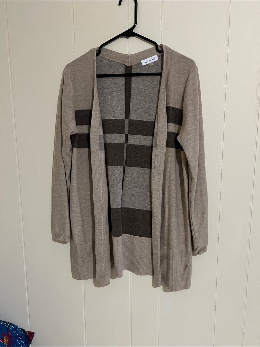 Calvin Klein Taupe and Chocolate Brown Open-Front Cardigan
